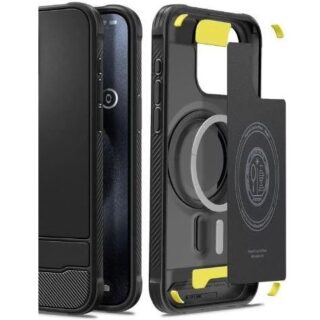 Husa telefon Spigen Rugged Armor, TPU, textura carbon, neagra, pentru iPhone 15 Pro